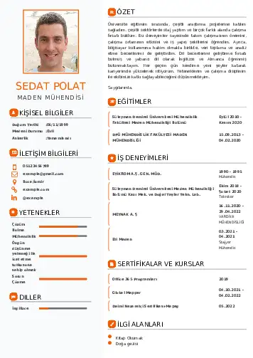 Maden Mühendisi Cv Örnekleri cv indir